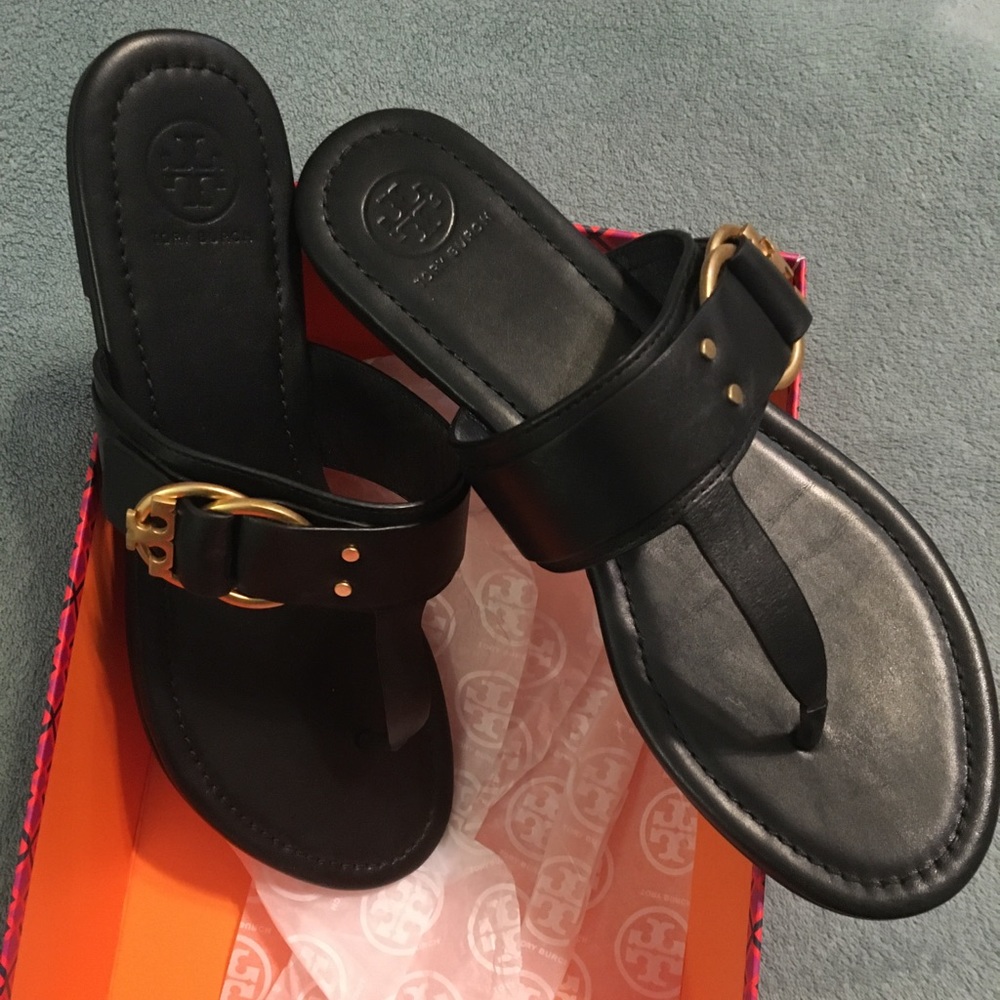 Tory Burch”Marsden”Black Leather Thong Sandal 9M